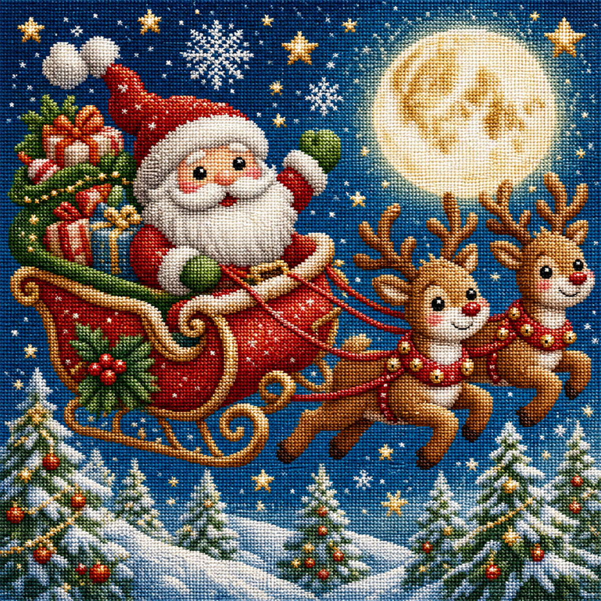 Weihnachtsschlitten - Vollständiges 11CT Stanz-Kreuzstich-Set 45x45CM - Huacan