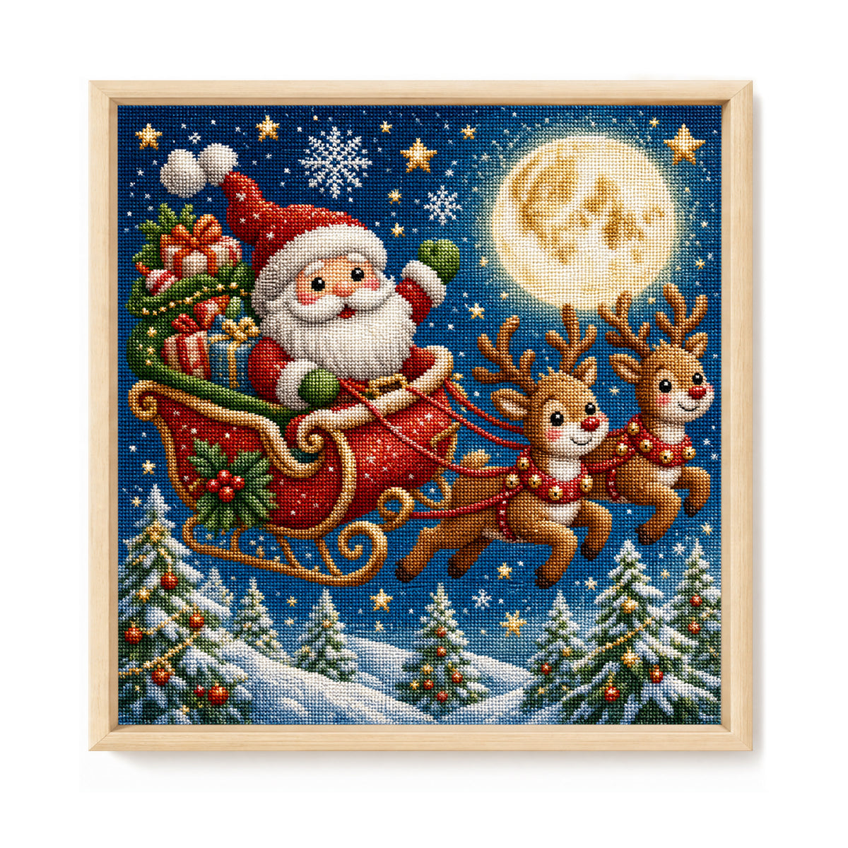 Weihnachtsschlitten - Vollständiges 11CT Stanz-Kreuzstich-Set 45x45CM - Huacan