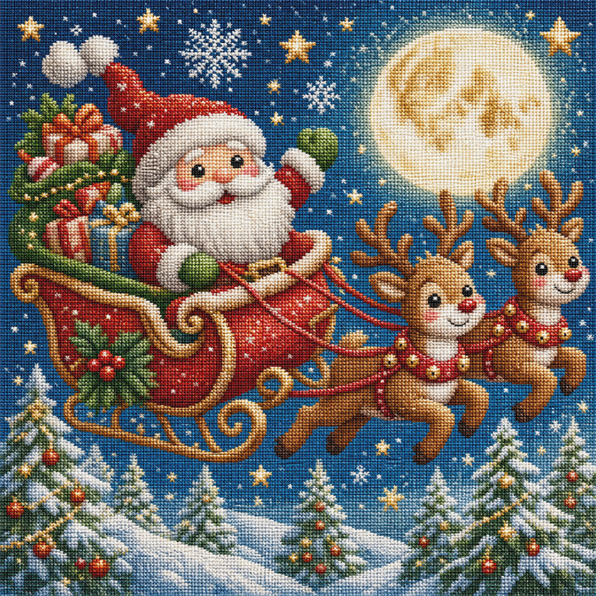 Weihnachtsschlitten - Vollständiges 11CT Stanz-Kreuzstich-Set 45x45CM - Huacan