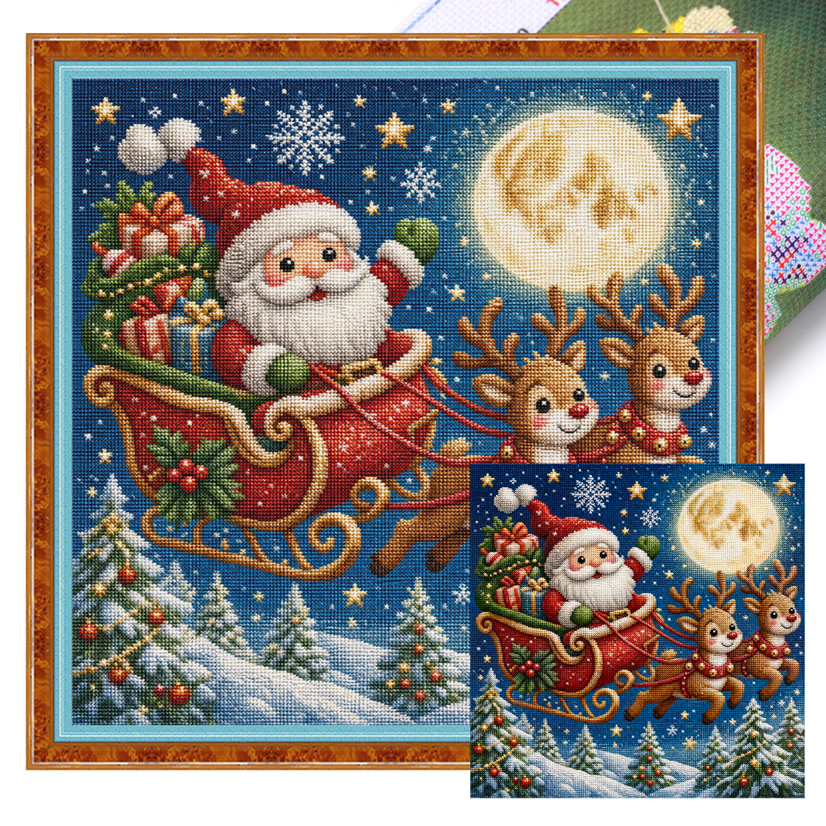 Weihnachtsschlitten - Vollständiges 11CT Stanz-Kreuzstich-Set 45x45CM - Huacan
