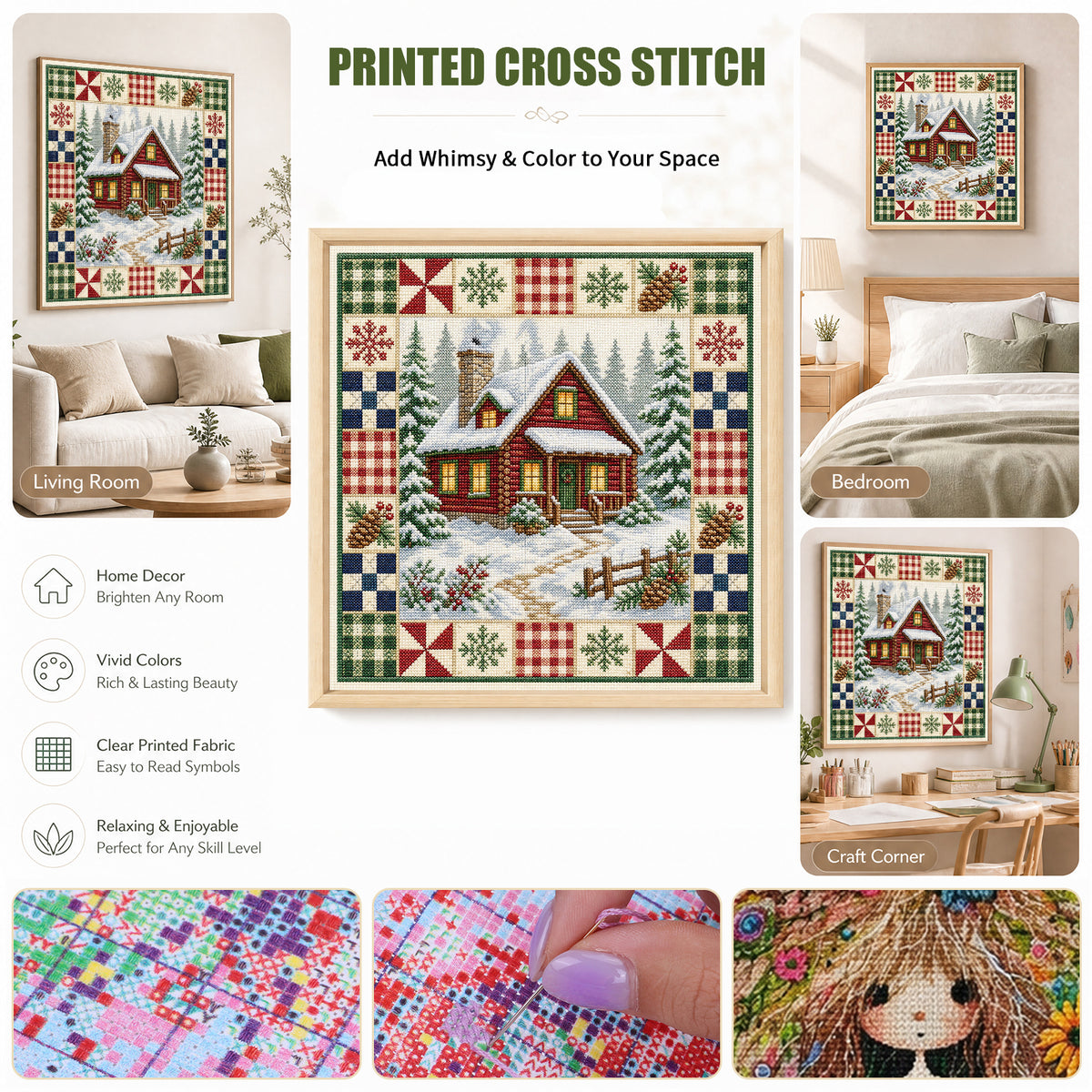 Snow Retreat - Full 11CT Stamped Cross Stitch 45x45CM - Huacan