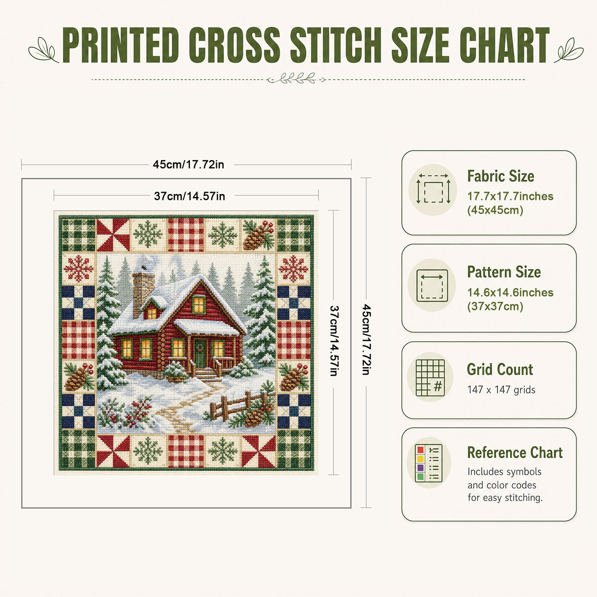 Snow Retreat - Full 11CT Stamped Cross Stitch 45x45CM - Huacan