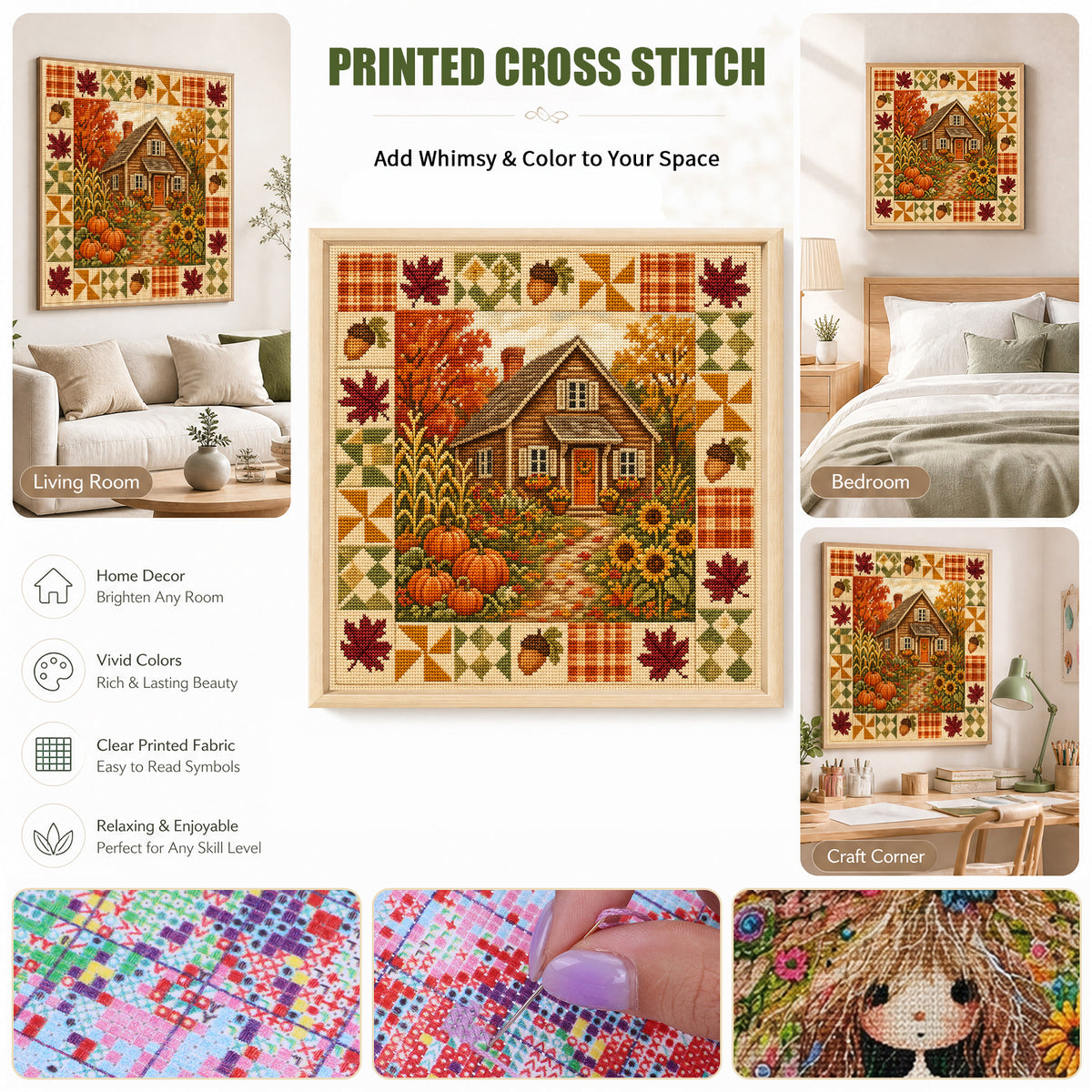 Harvest Cabin - Full 11CT Stamped Cross Stitch 45x45CM - Huacan