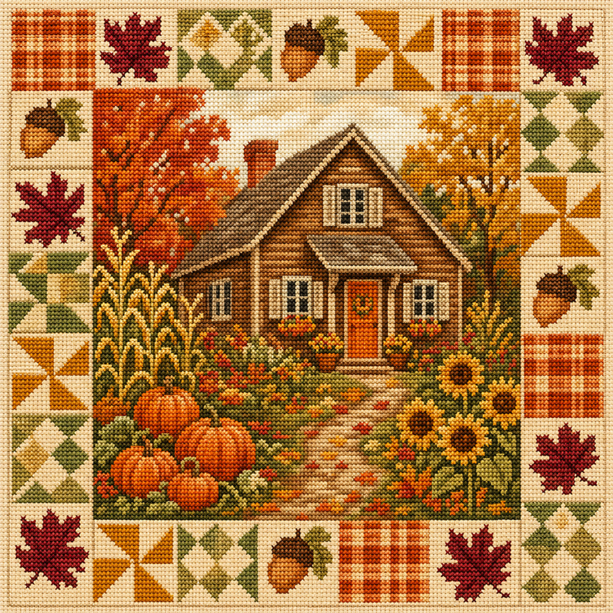 Harvest Cabin - Full 11CT Stamped Cross Stitch 45x45CM - Huacan
