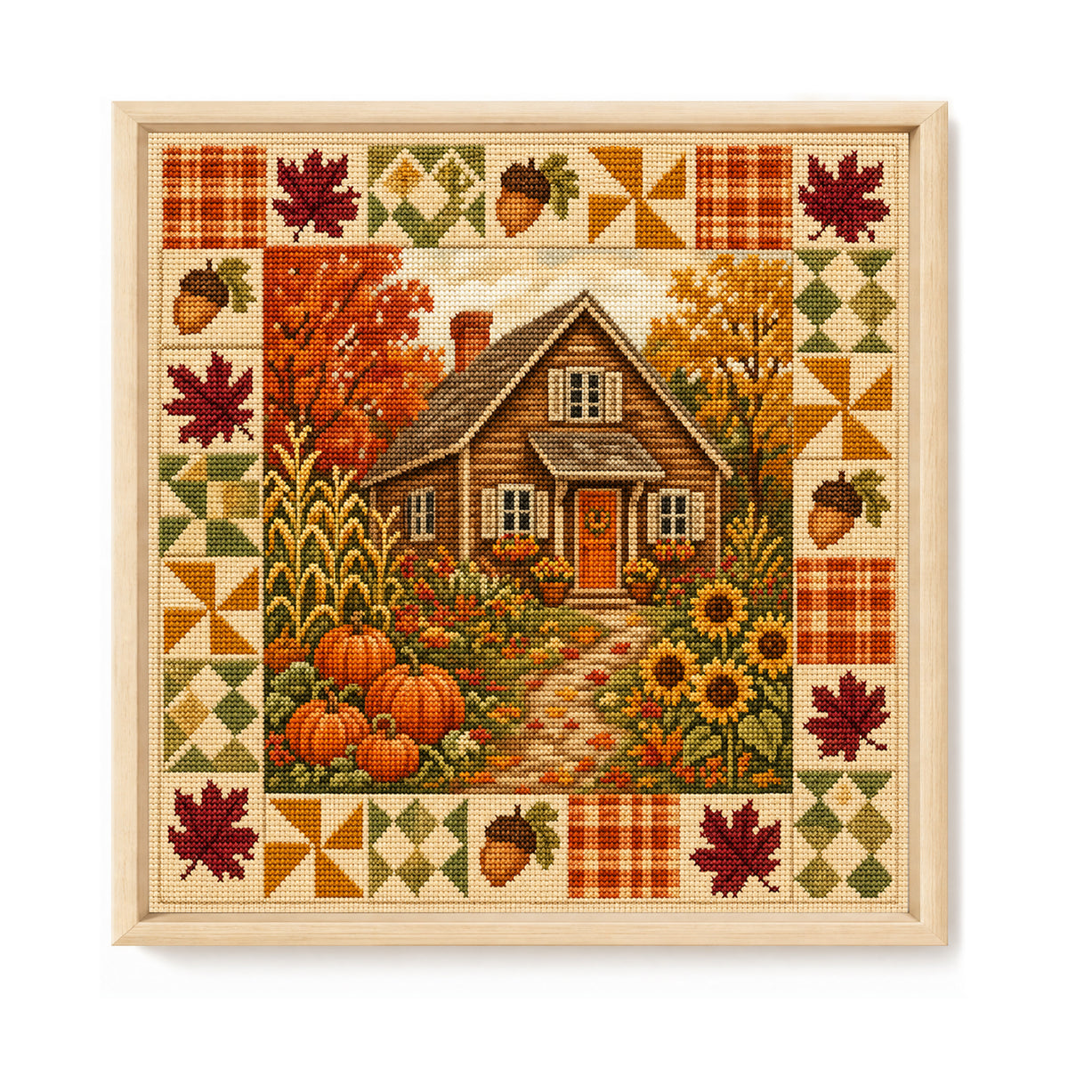Harvest Cabin - Full 11CT Stamped Cross Stitch 45x45CM - Huacan