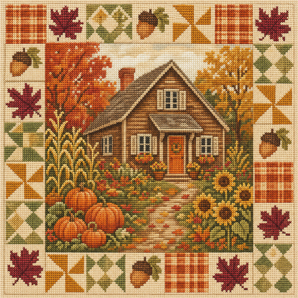 Harvest Cabin - Full 11CT Stamped Cross Stitch 45x45CM - Huacan