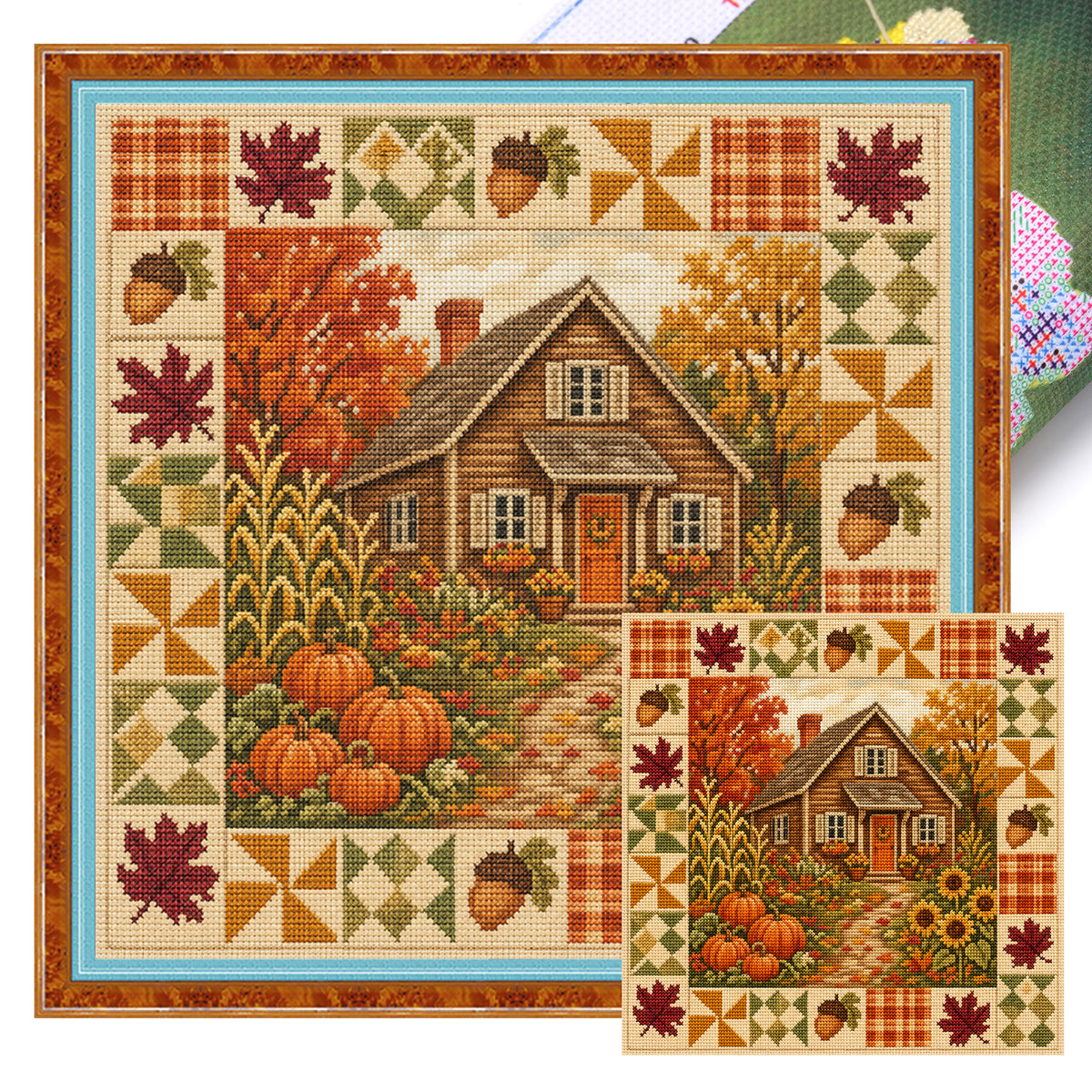 Harvest Cabin - Full 11CT Stamped Cross Stitch 45x45CM - Huacan