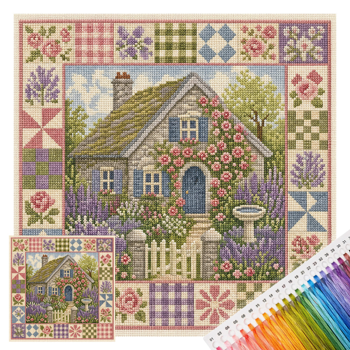 Rose Nook - Vollständiges 11CT gestempeltes Kreuzstich-Set 45x45CM - Huacan