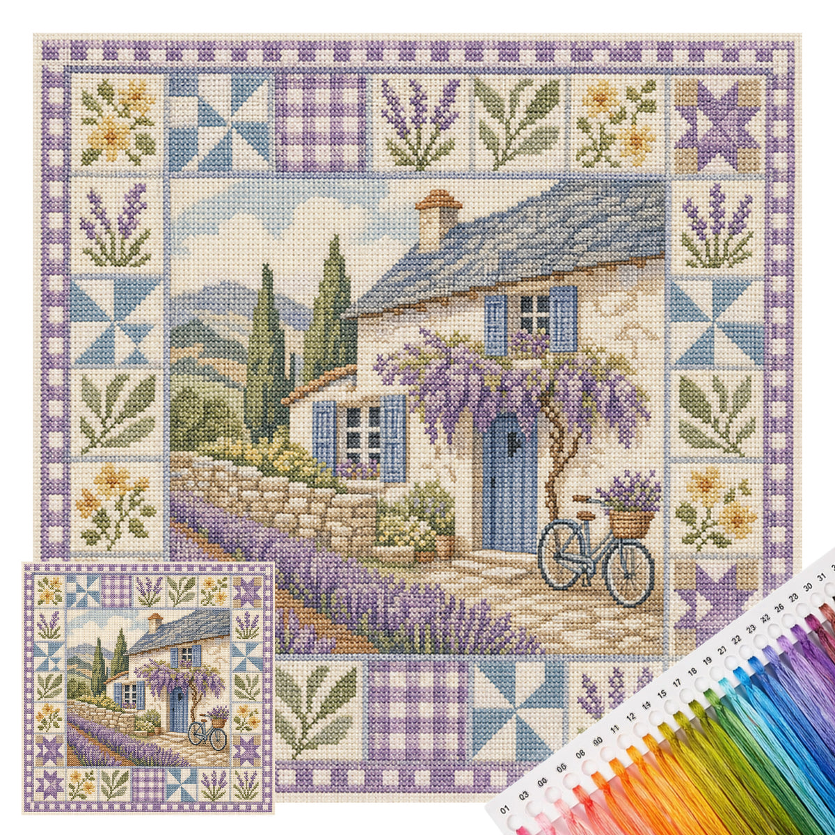 Lilac Manor - Full 11CT Stamped Cross Stitch 45x45CM - Huacan