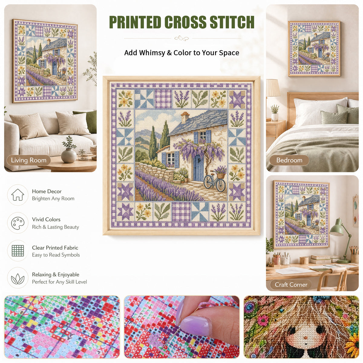 Lilac Manor - Full 11CT Stamped Cross Stitch 45x45CM - Huacan