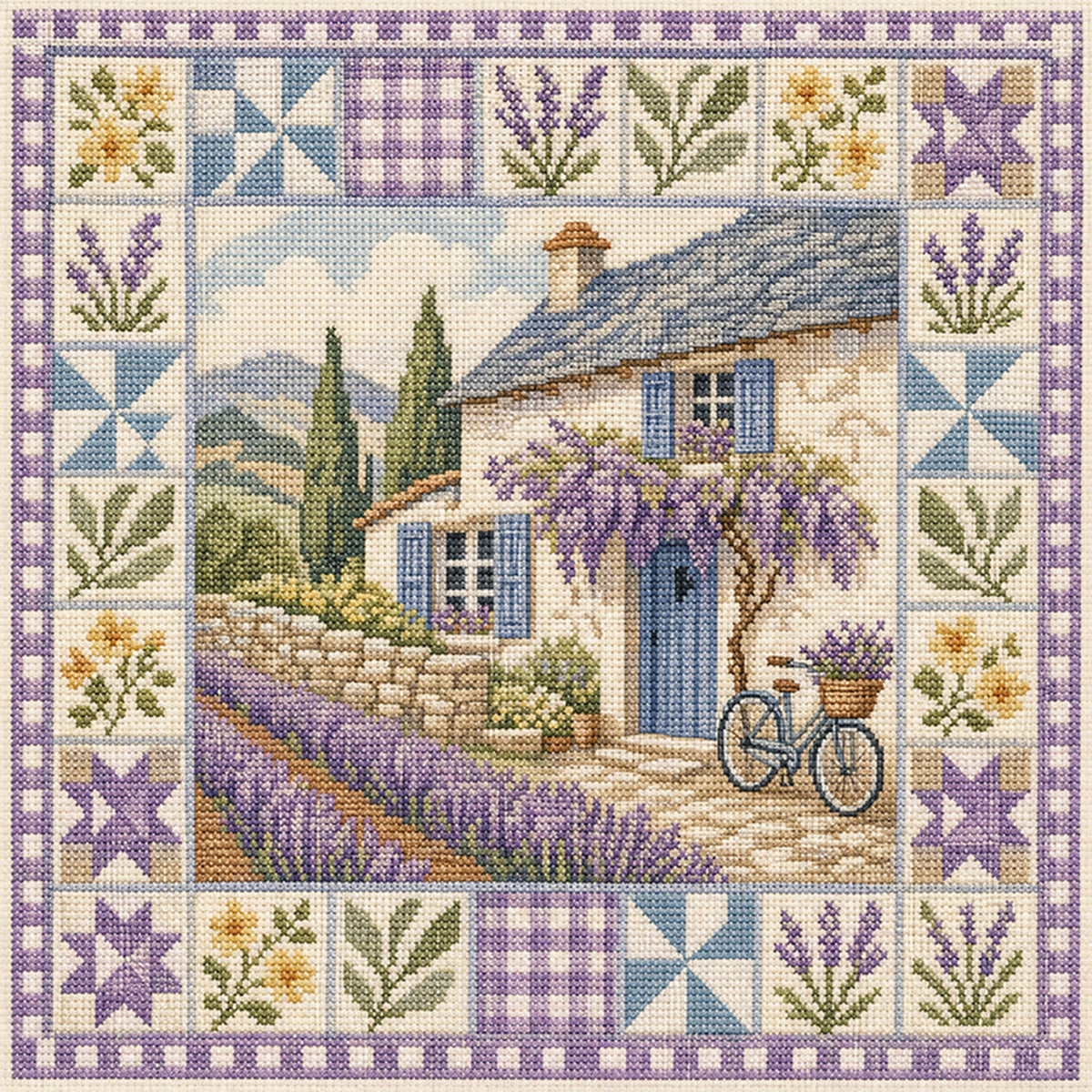Lilac Manor - Full 11CT Stamped Cross Stitch 45x45CM - Huacan