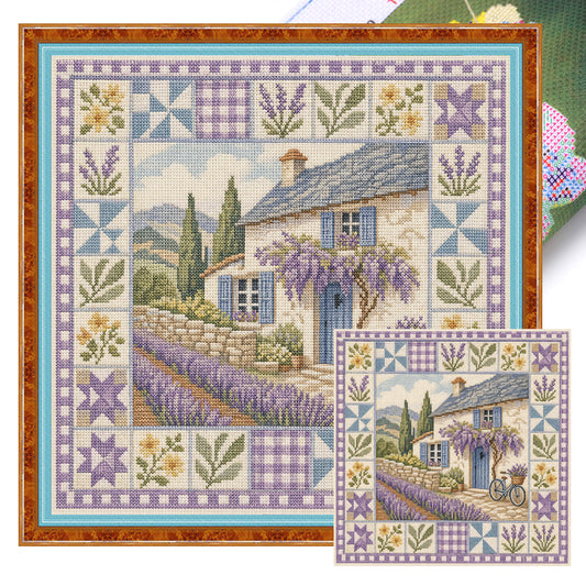 Flieder-Herrenhaus – Komplettes 11CT gestempeltes Kreuzstich-Set 45x45CM – Huacan