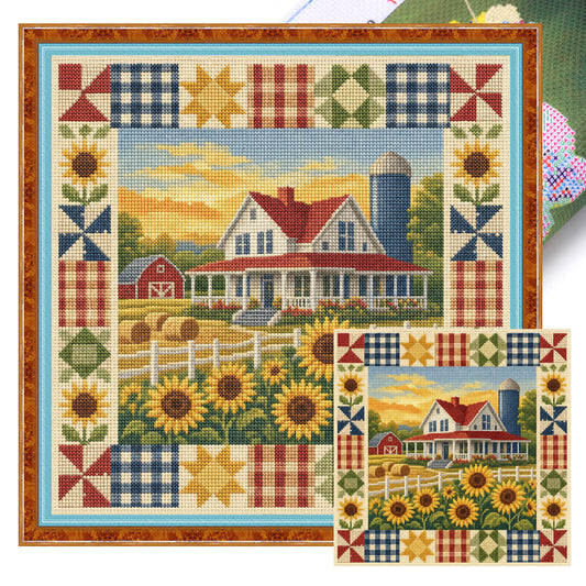 Golden Farm - Full 11CT Stamped Cross Stitch 45x45CM - Huacan