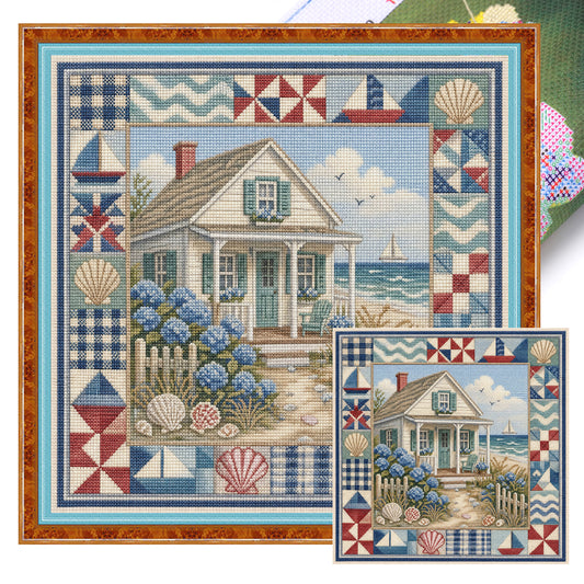 Coastal Cottage - Full 11CT Stamped Cross Stitch 45x45CM - Huacan