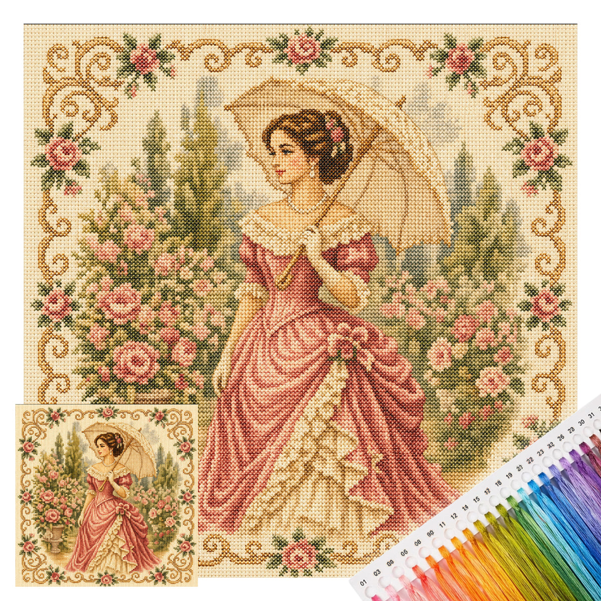 Gartenspaziergang - Vollständiges 11CT gestempeltes Kreuzstich-Set 45x45CM - Huacan