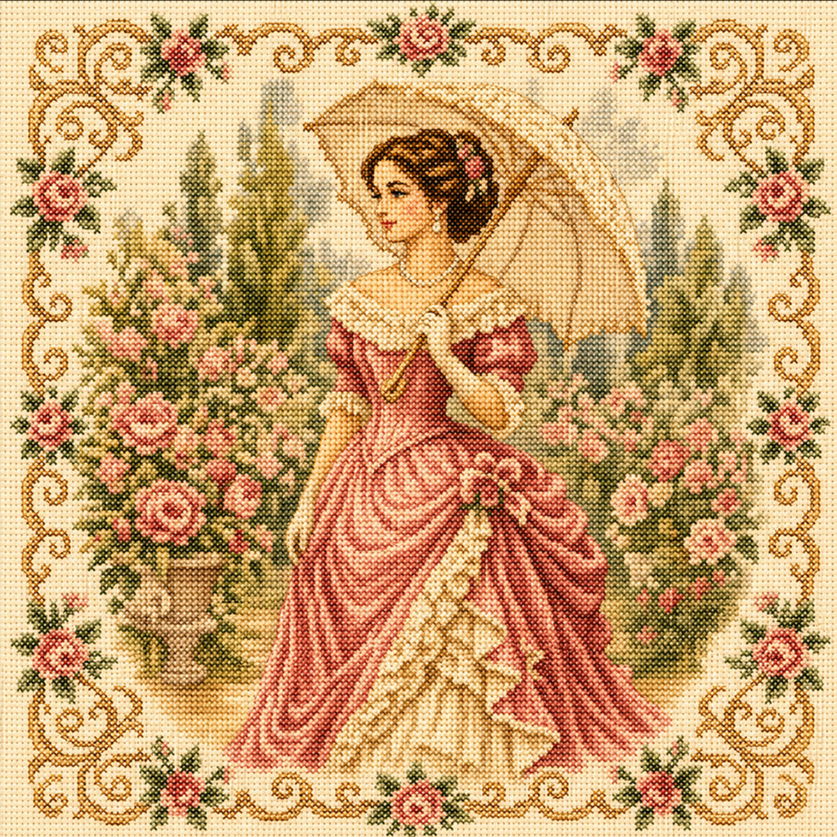 Gartenspaziergang - Vollständiges 11CT gestempeltes Kreuzstich-Set 45x45CM - Huacan