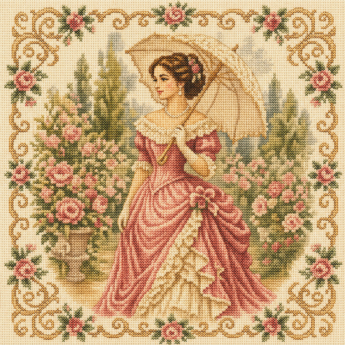 Gartenspaziergang - Vollständiges 11CT gestempeltes Kreuzstich-Set 45x45CM - Huacan