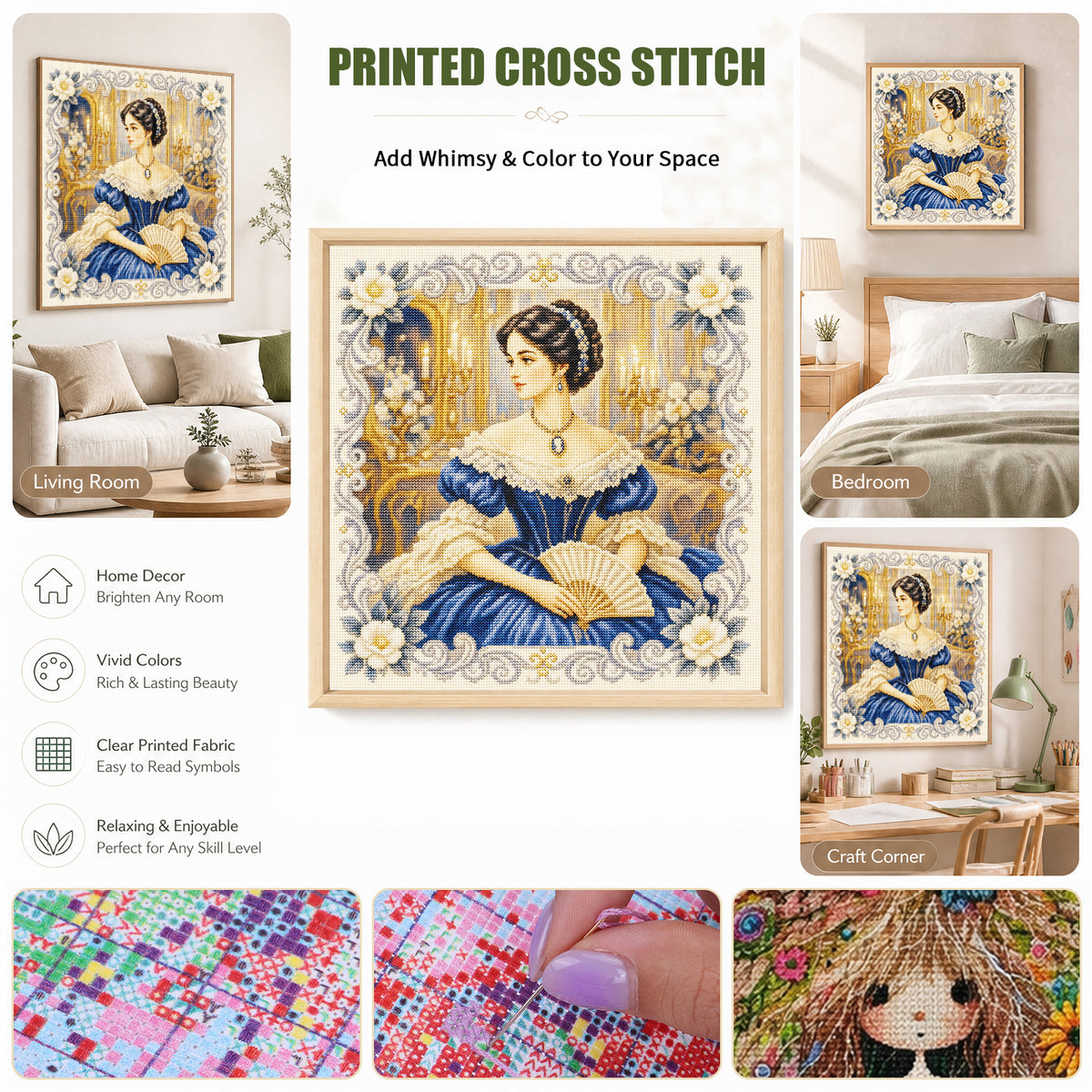 Elegant Lady - Full 11CT Stamped Cross Stitch 45x45CM - Huacan