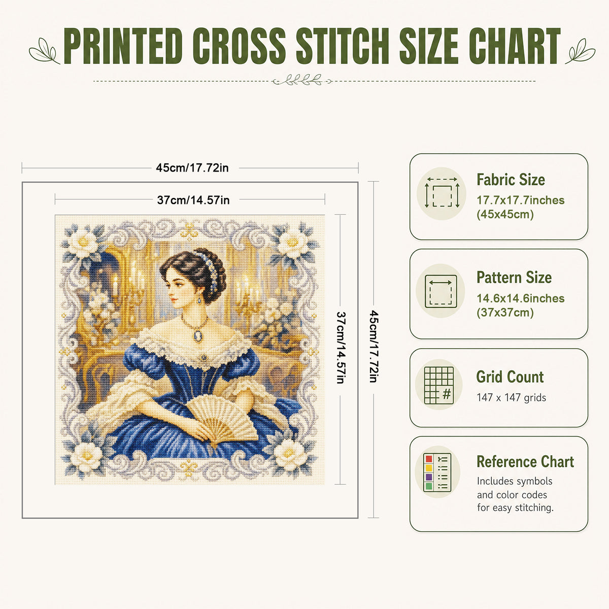 Elegant Lady - Full 11CT Stamped Cross Stitch 45x45CM - Huacan