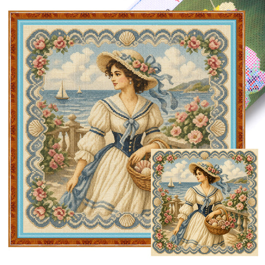 Seaside Grace – Vollständiges 11CT Stempel-Kreuzstich-Set 45x45 cm – Huacan