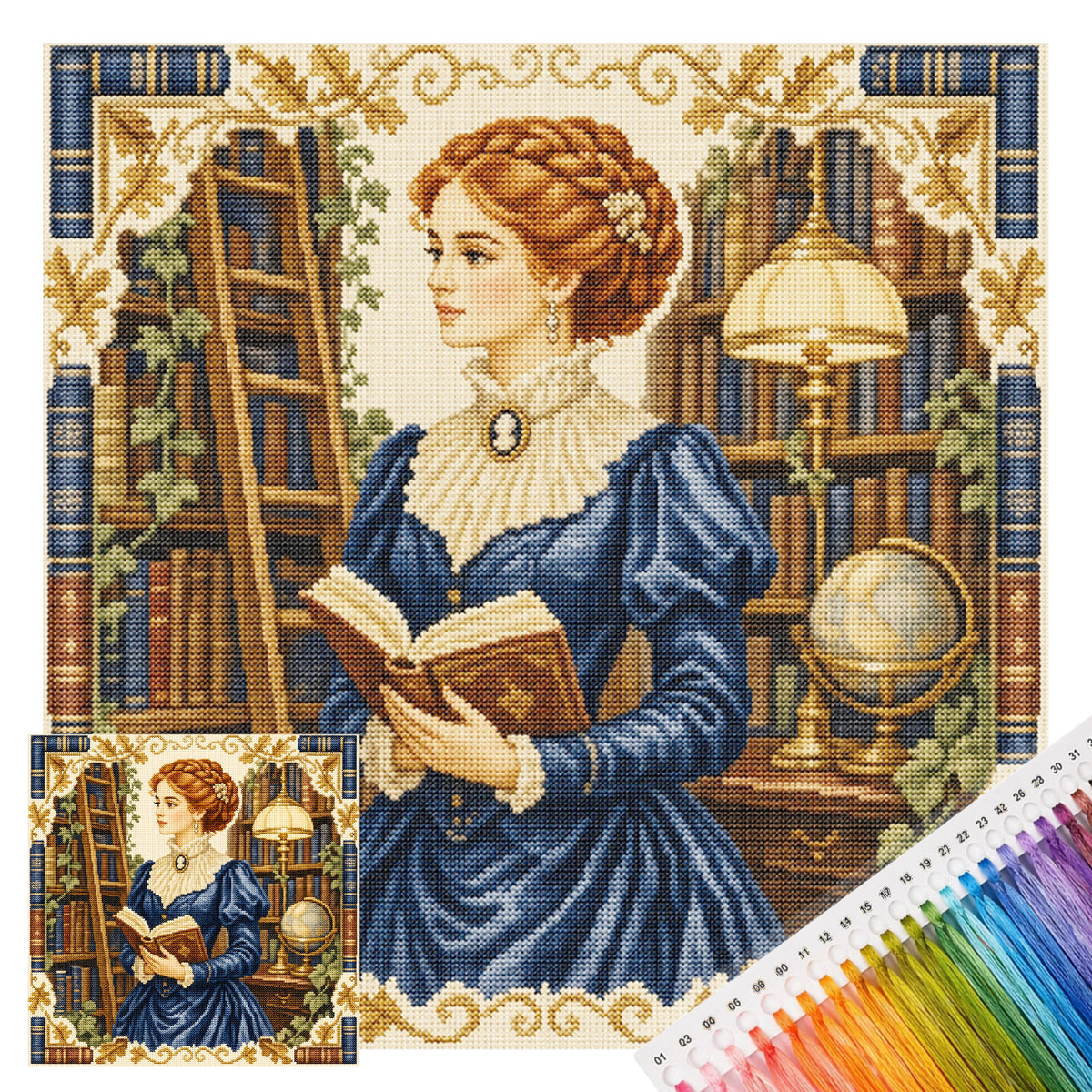 Library Read - Full 11CT Stamped Cross Stitch 45x45CM - Huacan