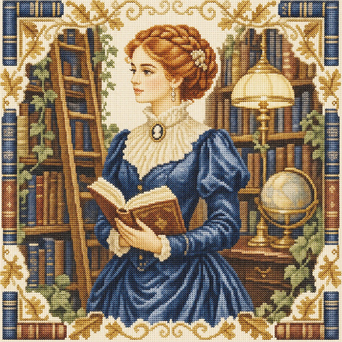 Library Read - Full 11CT Stamped Cross Stitch 45x45CM - Huacan