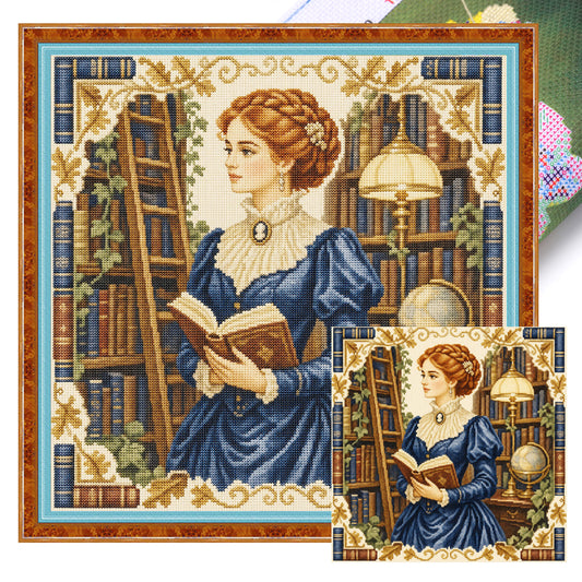 Bibliothekslektüre - Komplettes 11CT Stanzkreuzstich-Set 45x45CM - Huacan