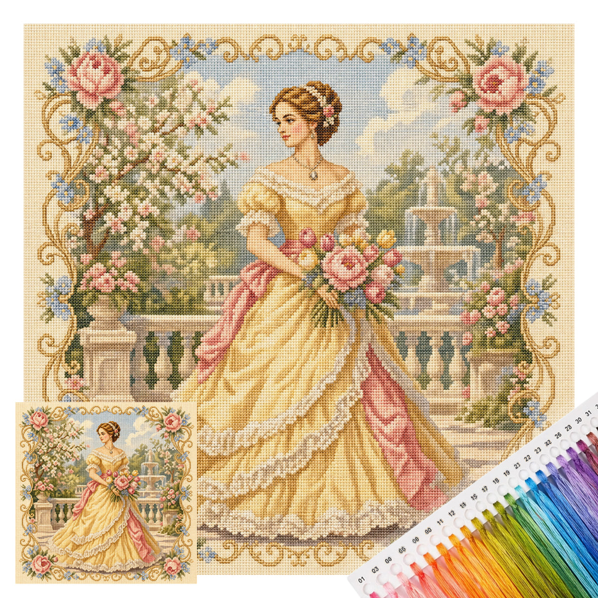 Bouquet Dream - Full 11CT Stamped Cross Stitch 45x45CM - Huacan