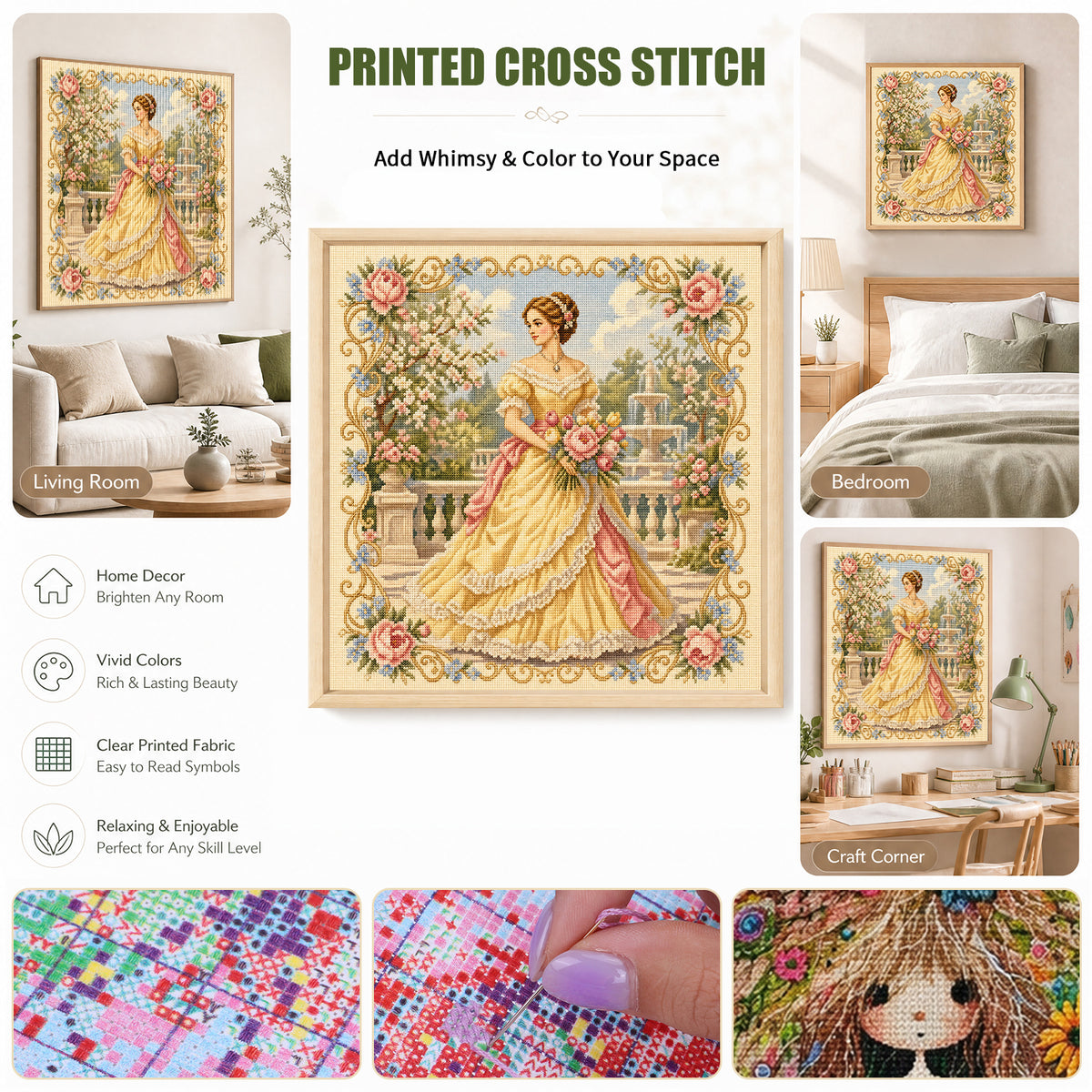 Bouquet Dream - Full 11CT Stamped Cross Stitch 45x45CM - Huacan