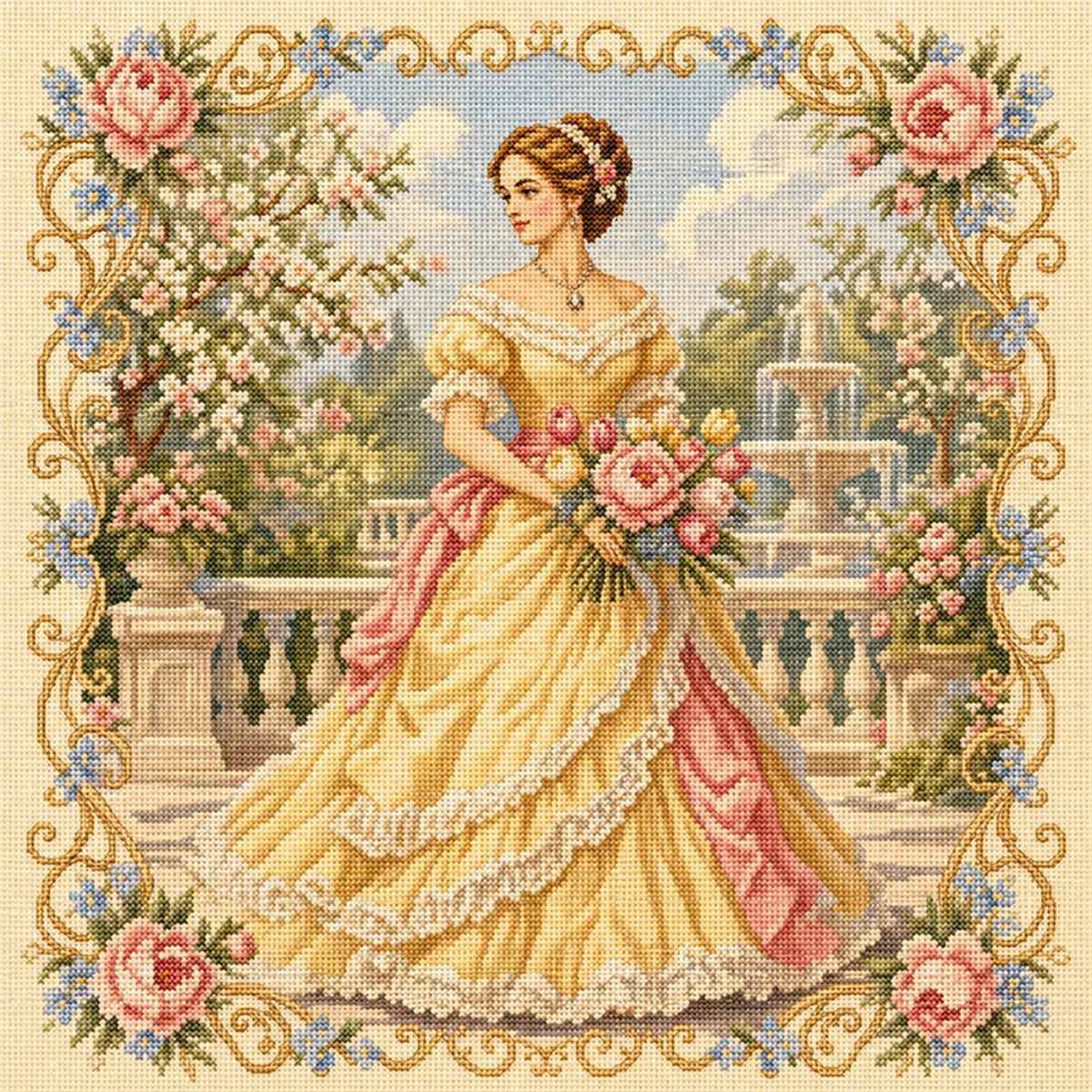 Bouquet Dream - Full 11CT Stamped Cross Stitch 45x45CM - Huacan