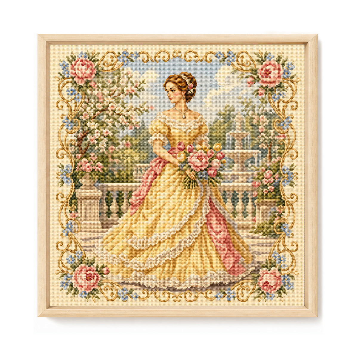 Bouquet Dream - Full 11CT Stamped Cross Stitch 45x45CM - Huacan