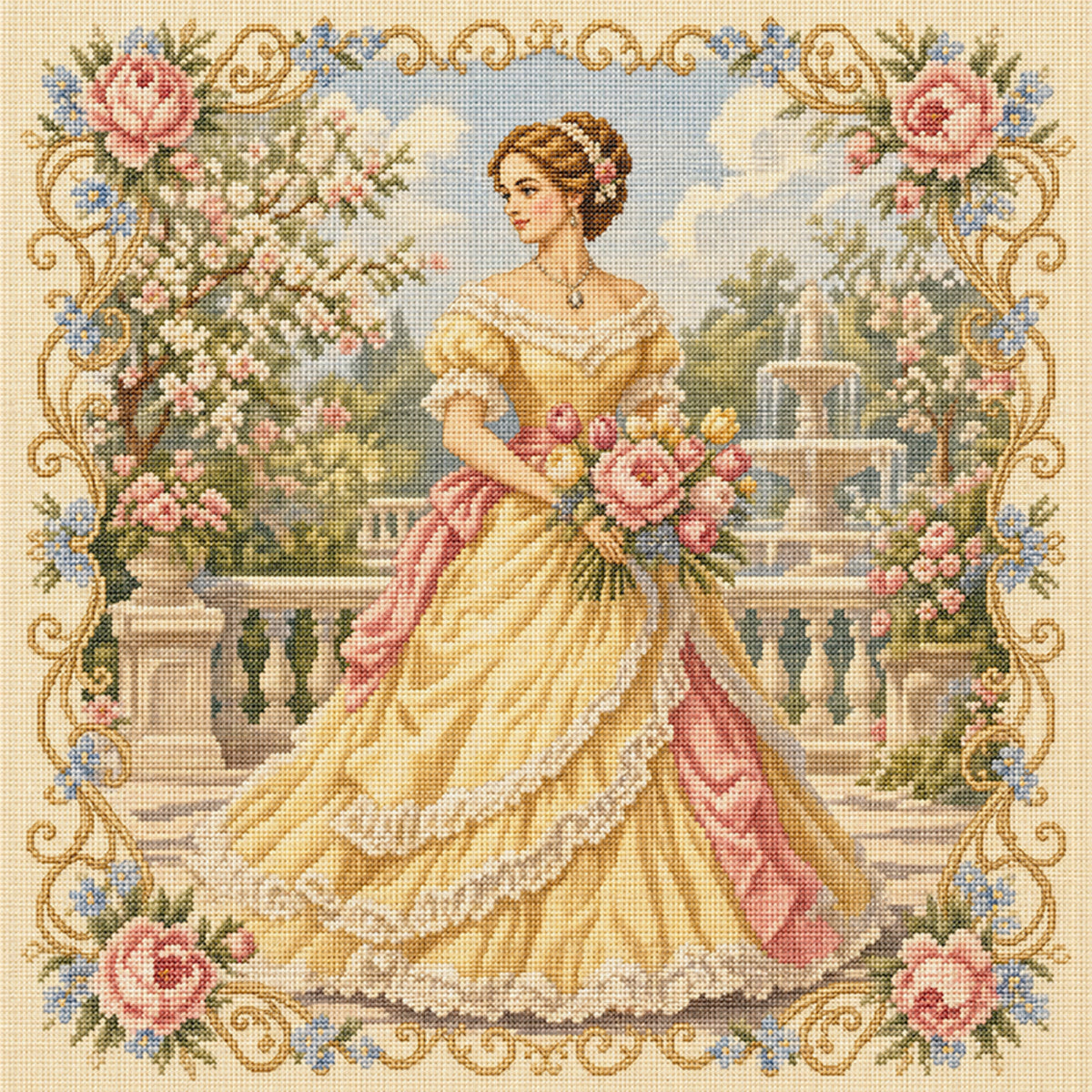 Bouquet Dream - Full 11CT Stamped Cross Stitch 45x45CM - Huacan