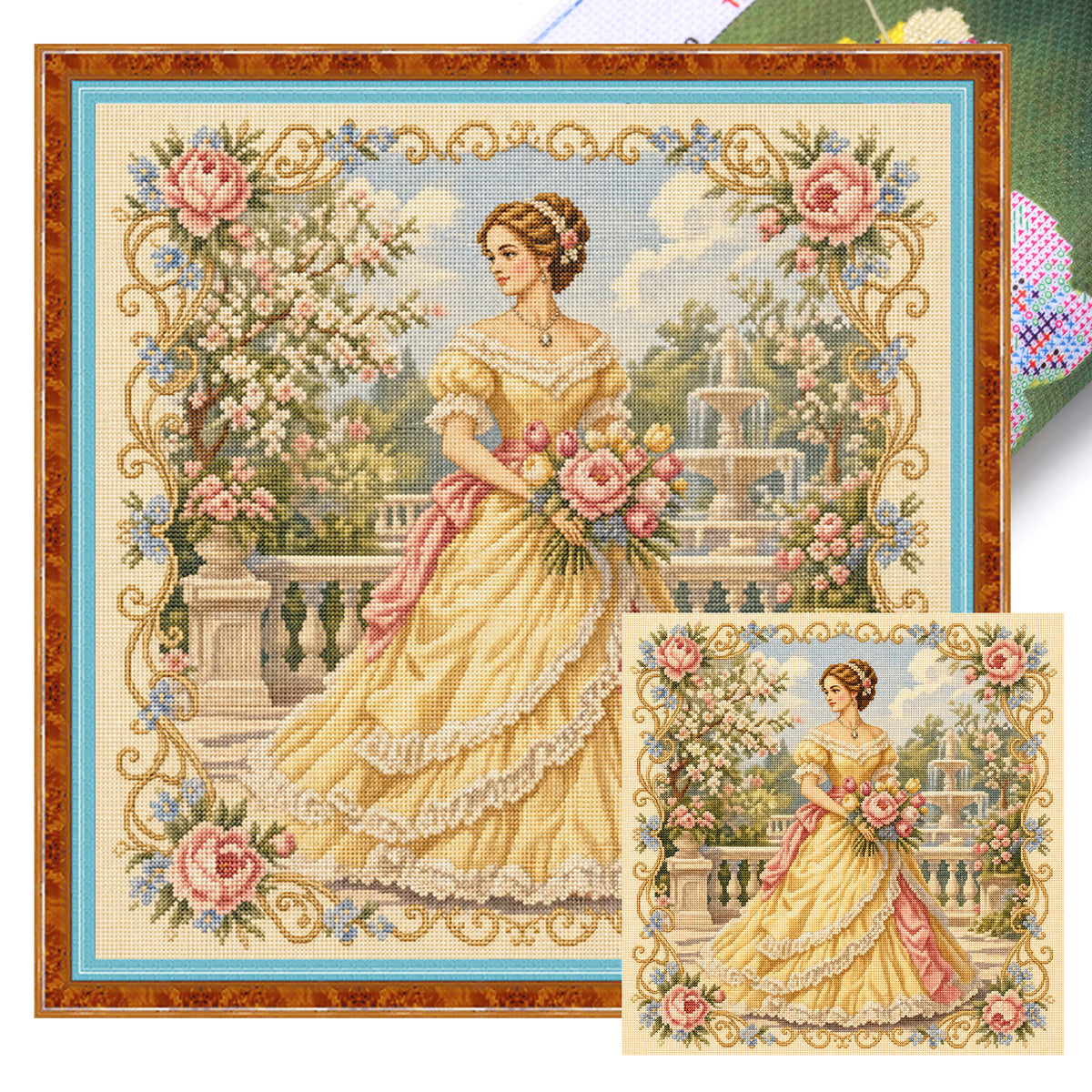 Bouquet Dream - Full 11CT Stamped Cross Stitch 45x45CM - Huacan