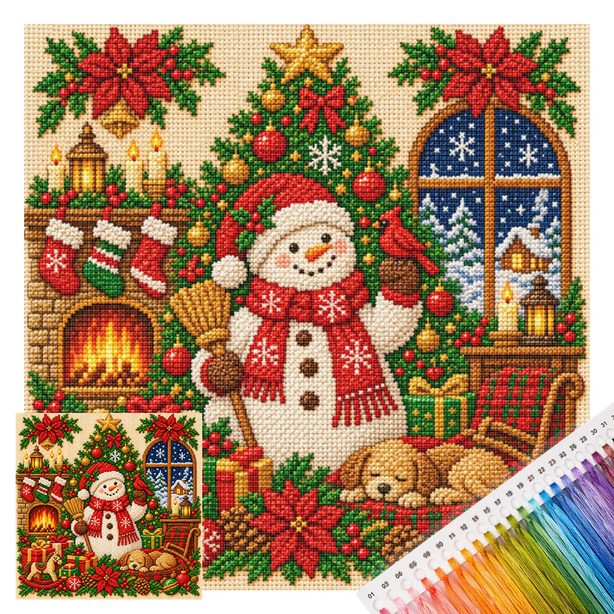 Christmas - Full 11CT Stamped Cross Stitch 45x45CM - Yishu