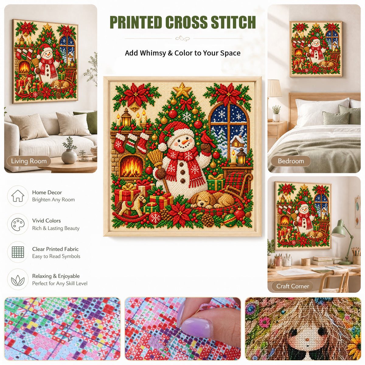 Christmas - Full 11CT Stamped Cross Stitch 45x45CM - Yishu