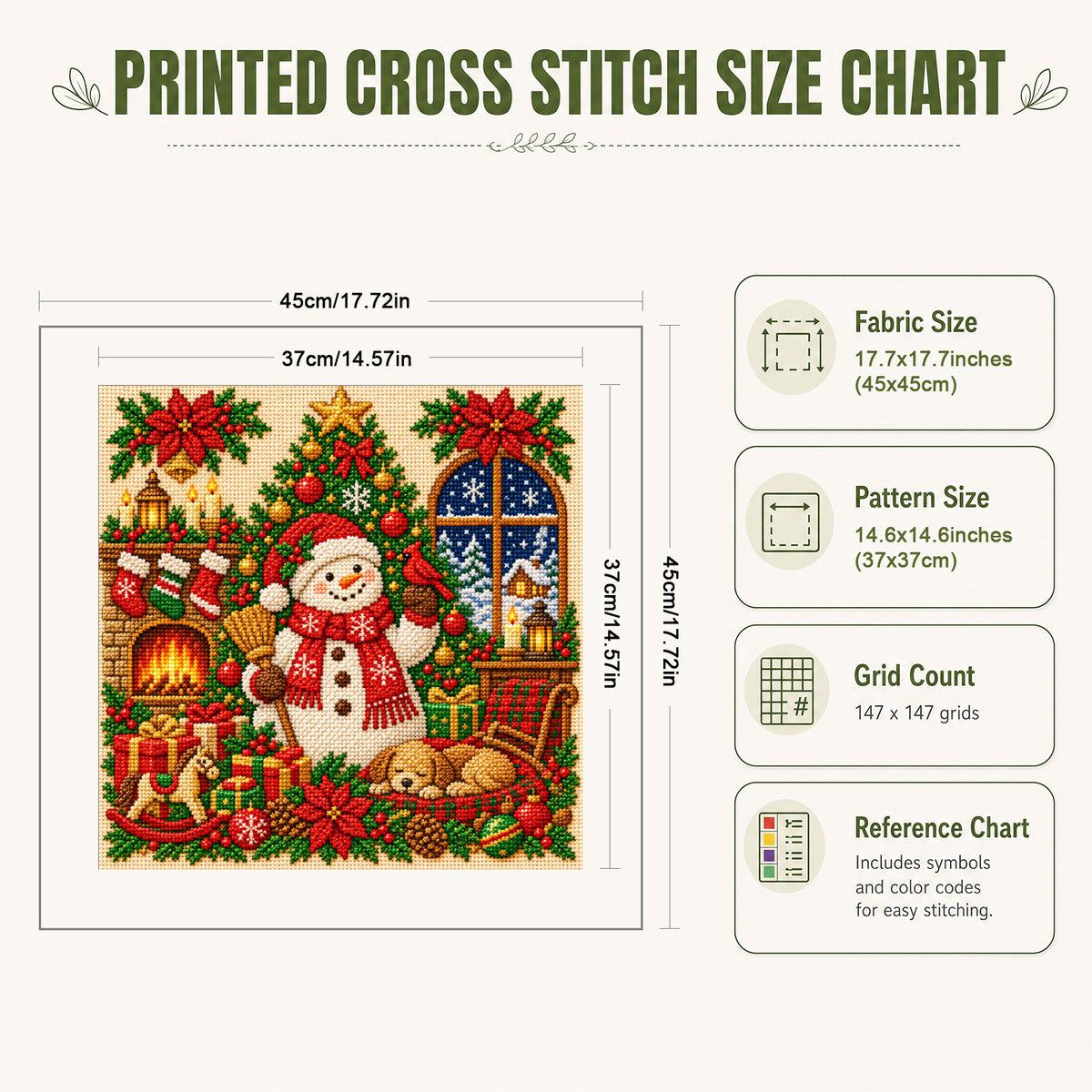 Christmas - Full 11CT Stamped Cross Stitch 45x45CM - Yishu