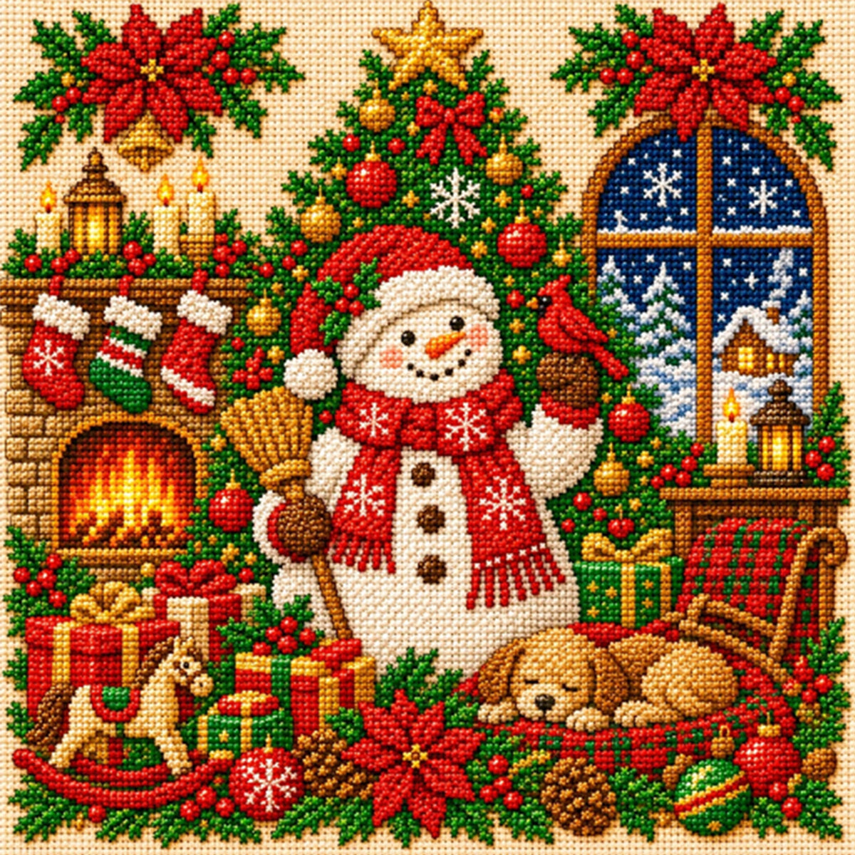 Christmas - Full 11CT Stamped Cross Stitch 45x45CM - Yishu