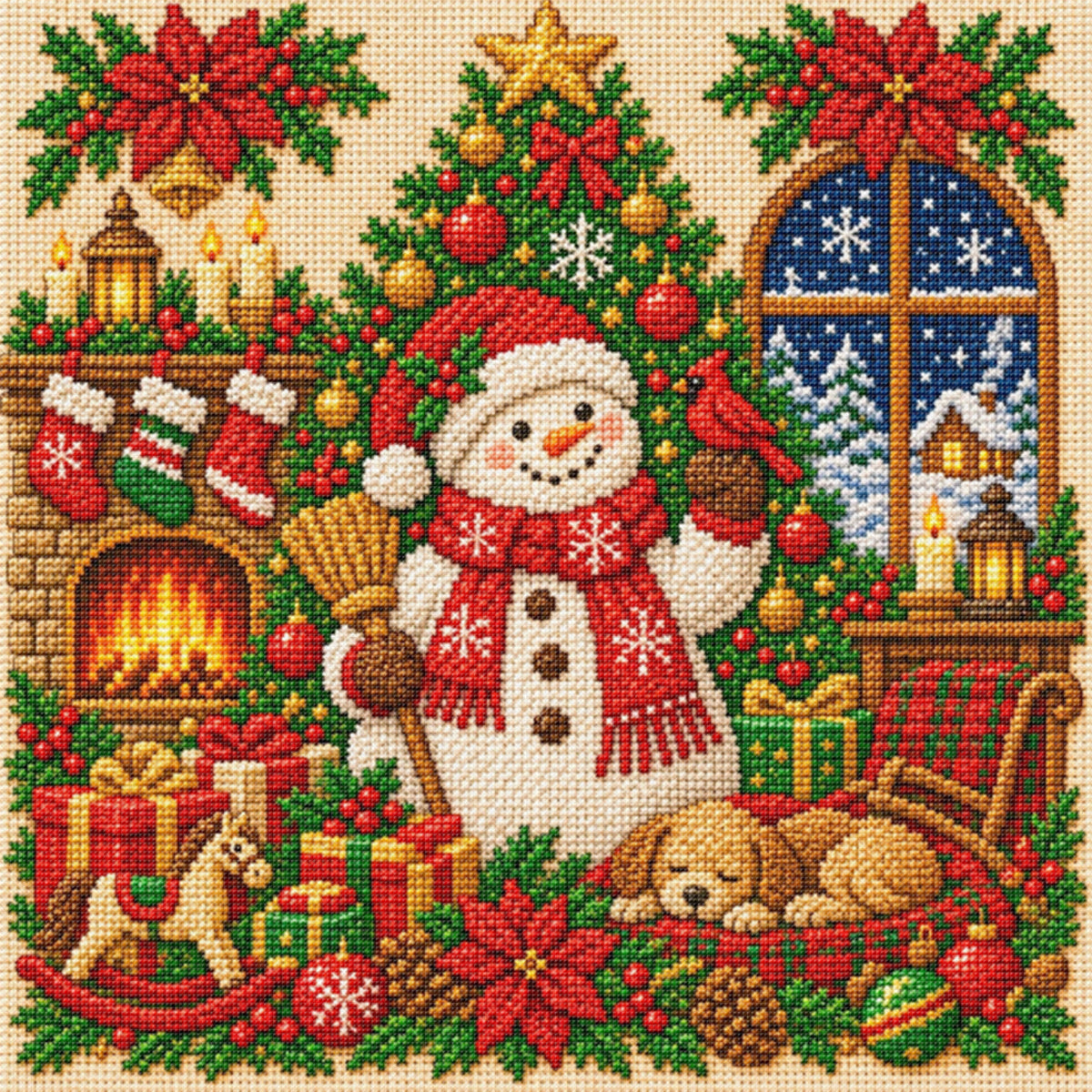 Christmas - Full 11CT Stamped Cross Stitch 45x45CM - Yishu