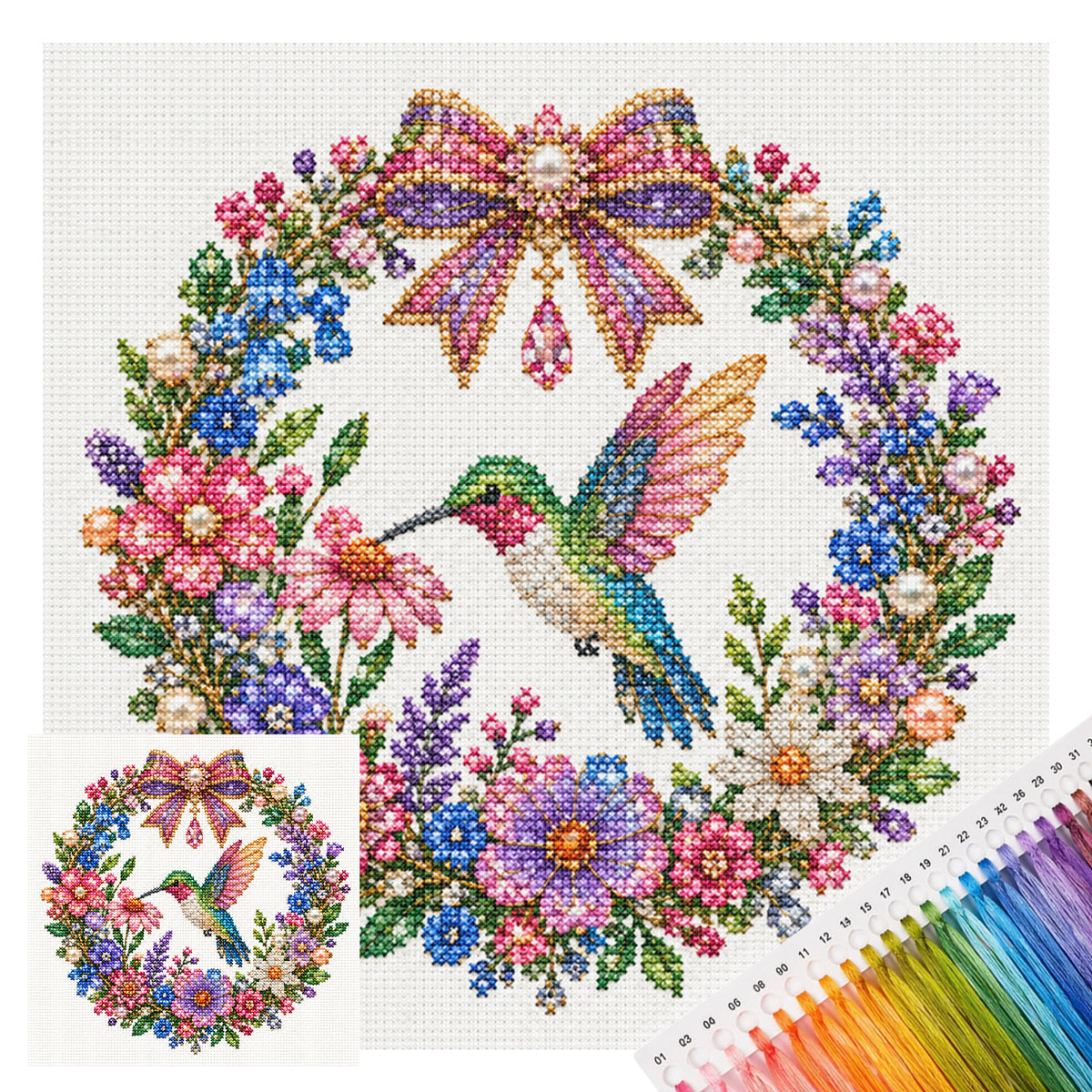 Humming Bird - Full 14CT Stamped Cross Stitch 30x30CM - Huacan