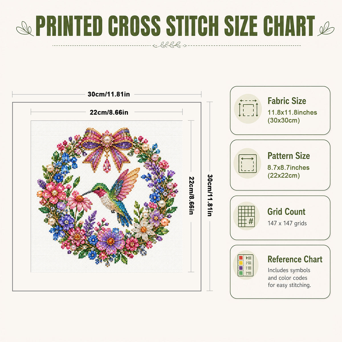 Humming Bird - Full 14CT Stamped Cross Stitch 30x30CM - Huacan