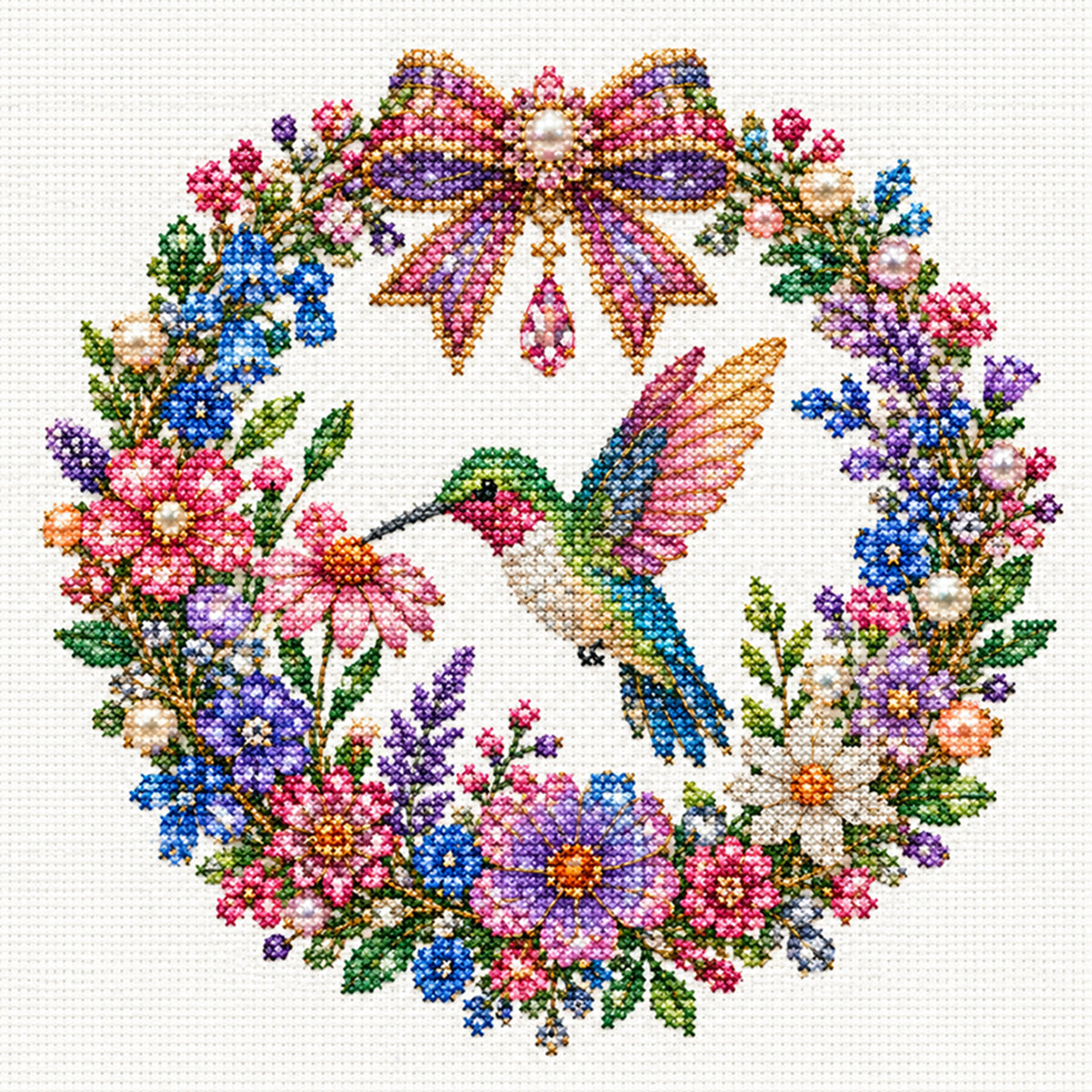 Humming Bird - Full 14CT Stamped Cross Stitch 30x30CM - Huacan