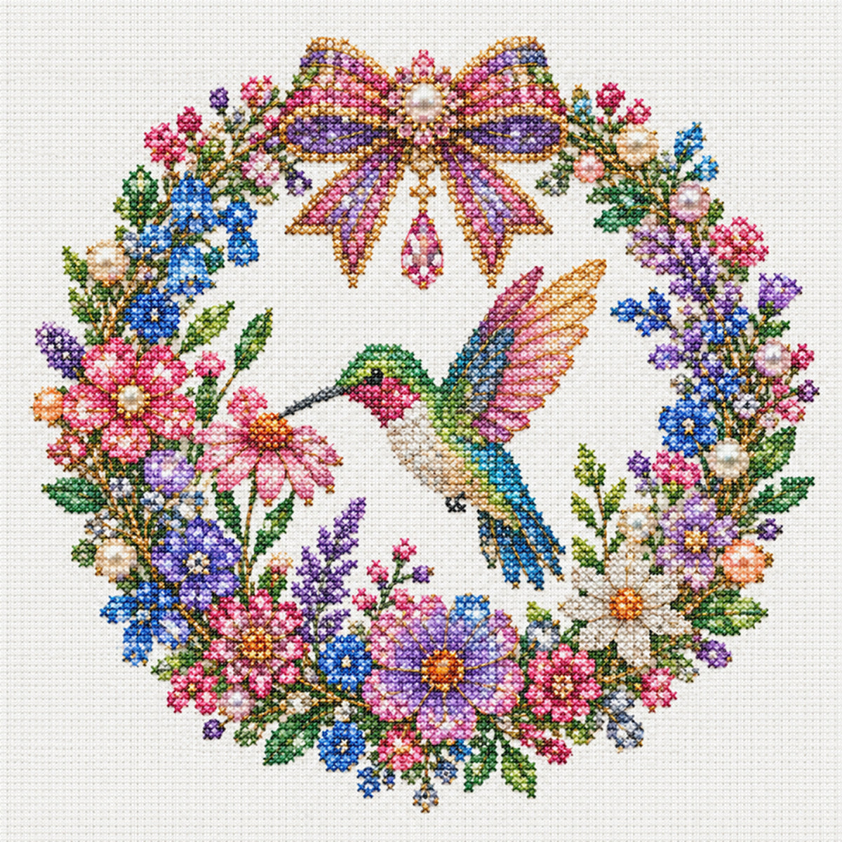 Humming Bird - Full 14CT Stamped Cross Stitch 30x30CM - Huacan