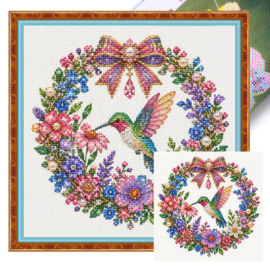 Kolibri - Vollständiges 14CT Stempel-Kreuzstichset 30x30CM - Huacan