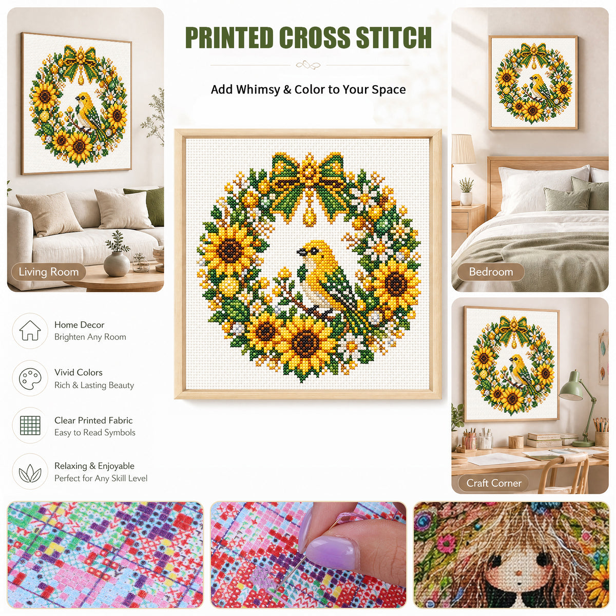 Goldfinch - Full 14CT Stamped Cross Stitch 30x30CM - Huacan