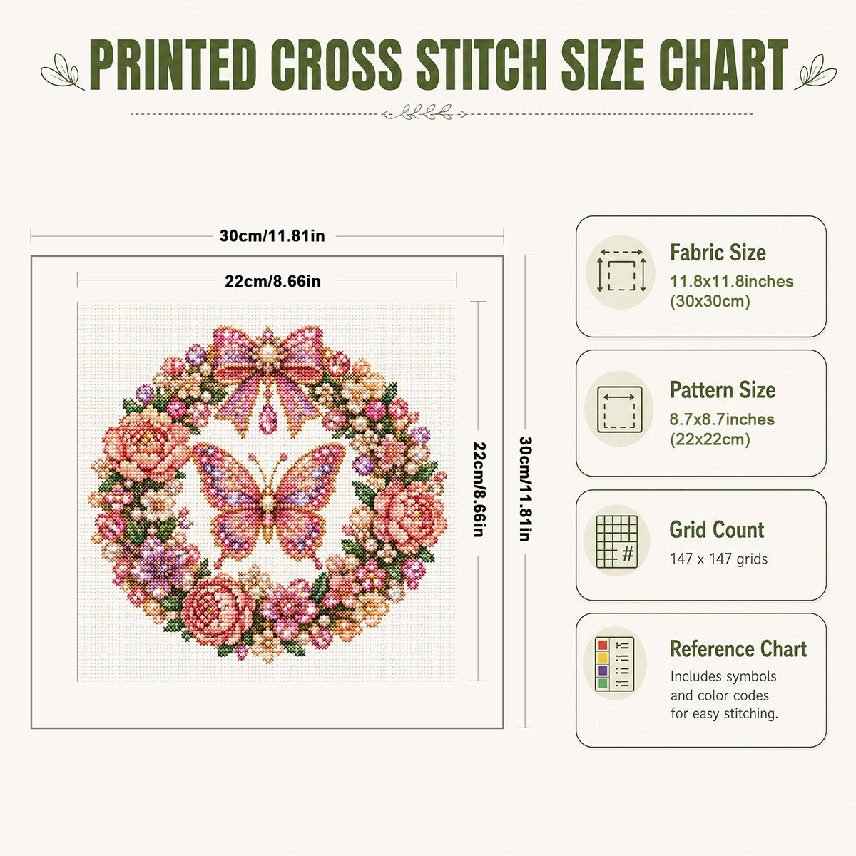 Pink Butterfly - Full 14CT Stamped Cross Stitch 30x30CM - Huacan
