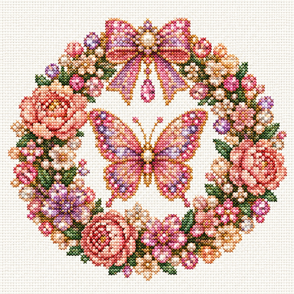 Pink Butterfly - Full 14CT Stamped Cross Stitch 30x30CM - Huacan