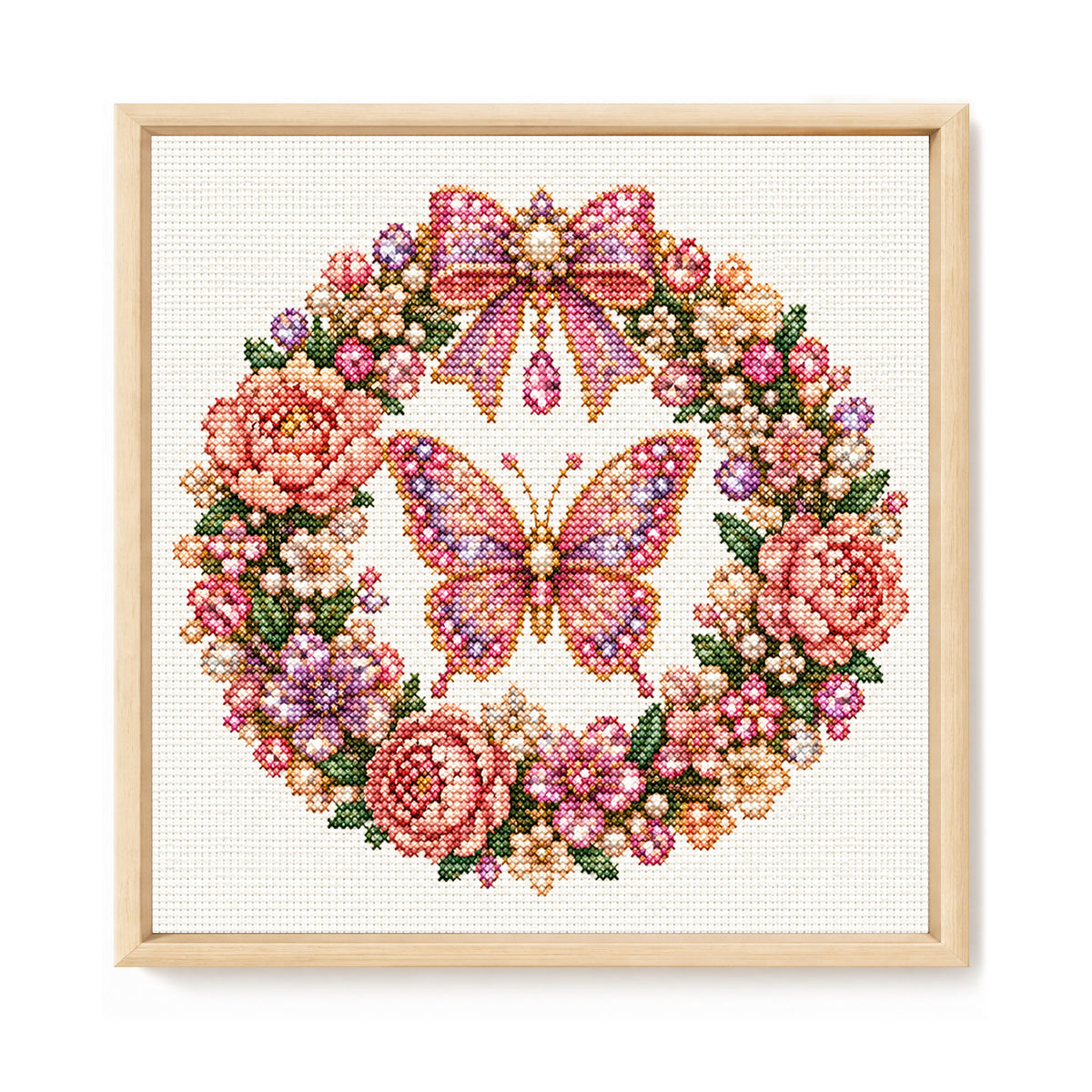 Pink Butterfly - Full 14CT Stamped Cross Stitch 30x30CM - Huacan