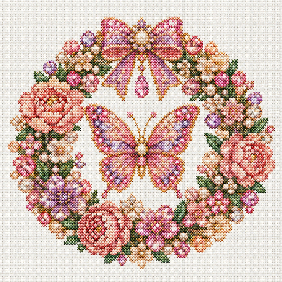 Pink Butterfly - Full 14CT Stamped Cross Stitch 30x30CM - Huacan