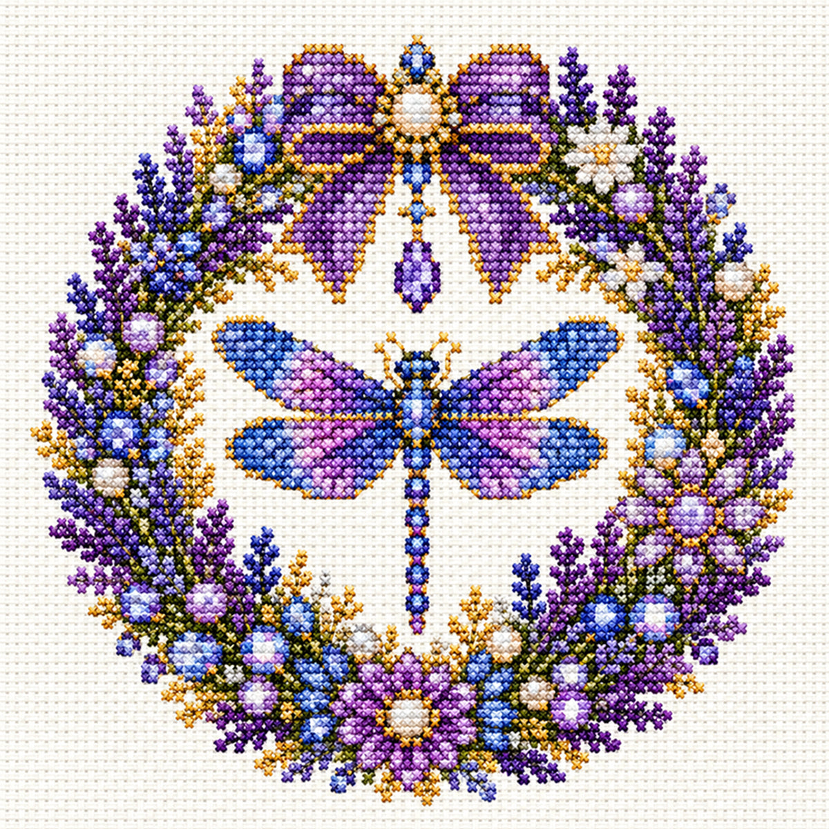 Lavender Dragonfly - Full 14CT Stamped Cross Stitch 30x30CM - Huacan