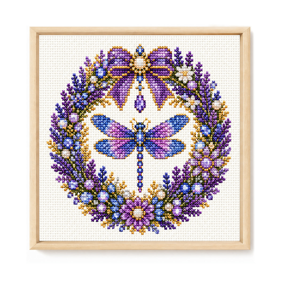 Lavender Dragonfly - Full 14CT Stamped Cross Stitch 30x30CM - Huacan